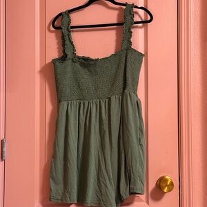 Olive Green Smocked Ruffle-Strap Romper